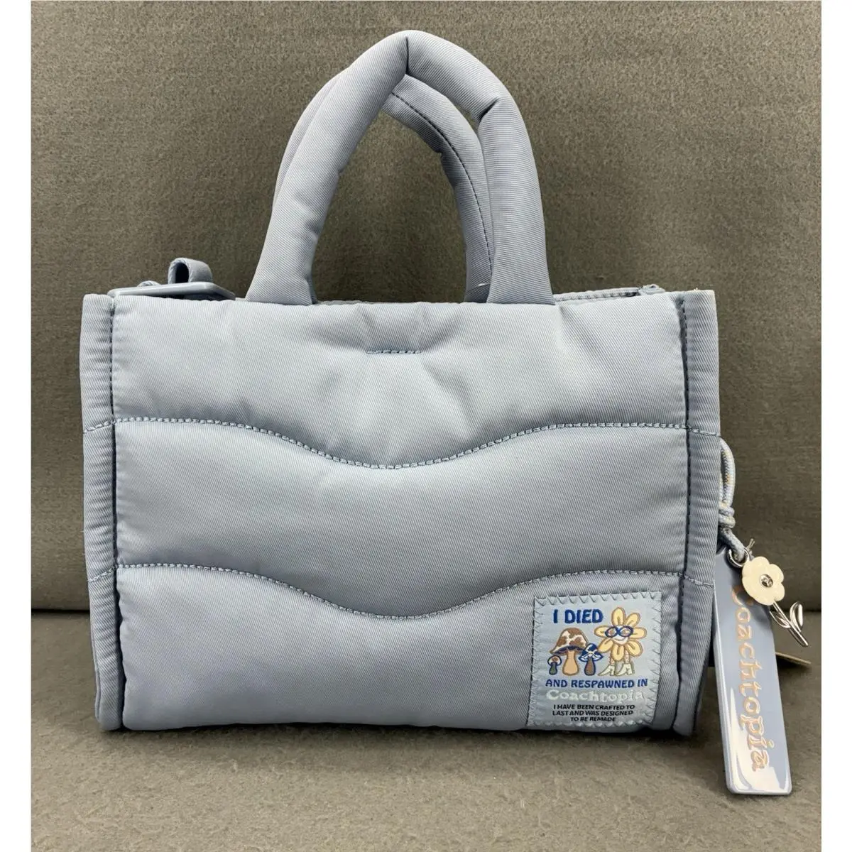 Coach Coachtopia Mini Puffy Tote Light Twilight Blue Mushroom Patch Bag