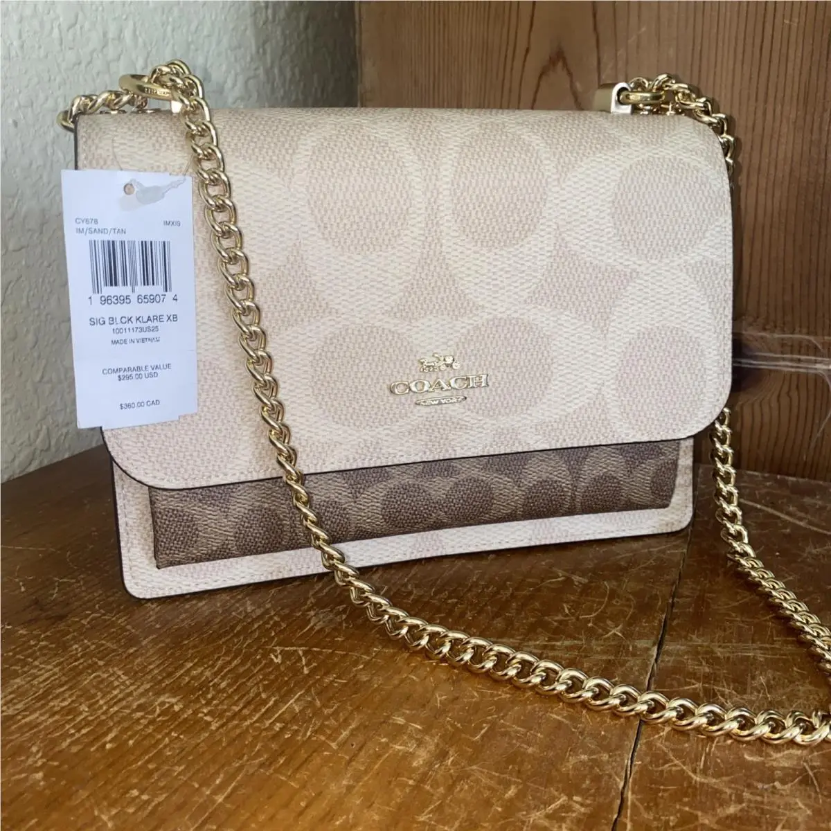 Klare Crossbody Bag In Blocked Signature Canvas CY678 Sand/tan/gold by Coach