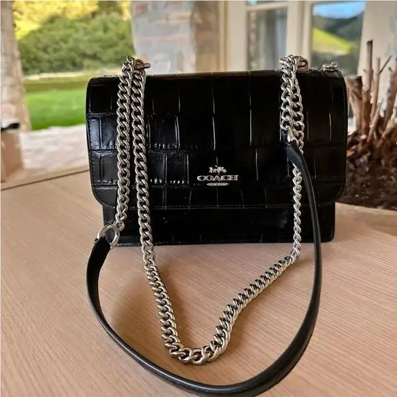 Klare Crossbody Croco Leather Crossbody Bag Purse Black CC840 by Coach