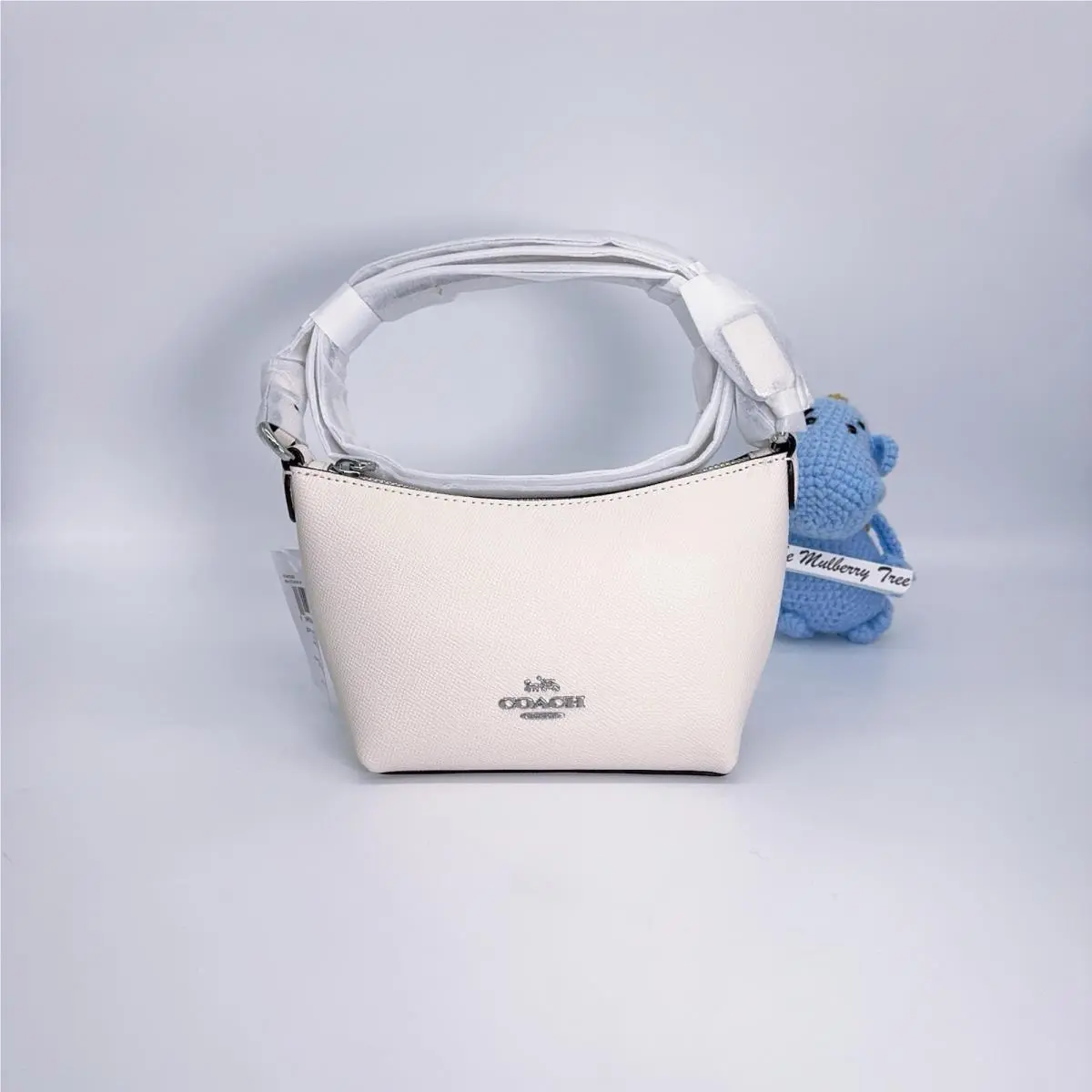 Coach CW336 Zip Top Crossbody Croissant Bag Crossgrain Leather Chalk Silver