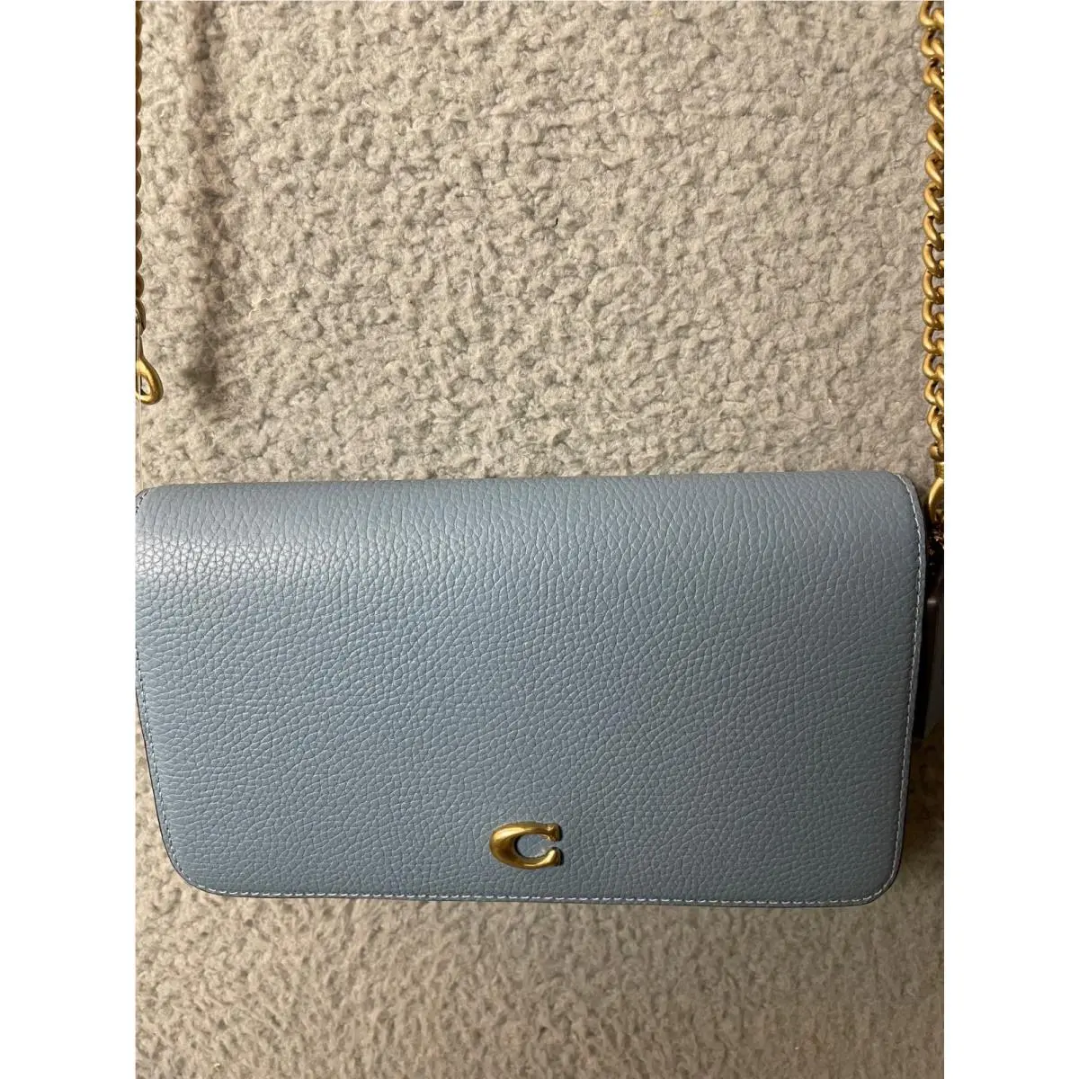 Coach Crossbody Bag Bluebell Blue Leather Chain Strap Wallet with Logo Zip Pouch