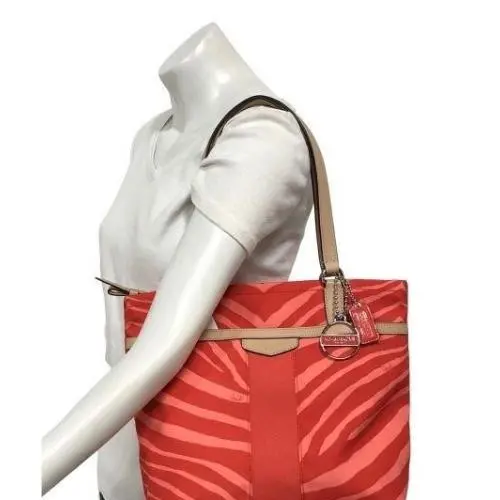 Coach Signature Zebra Striped Canvas Hot Orange/coral Tote