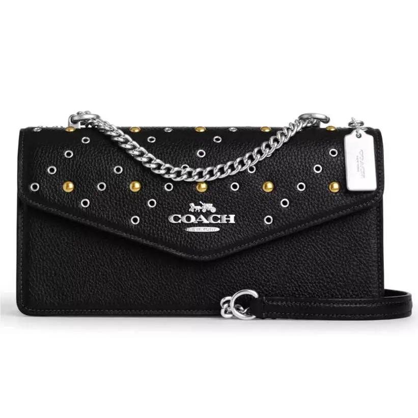 Coach CCE31 Klare Envelope Crossbody Bag W/rivets Black Multi Pebble Leather