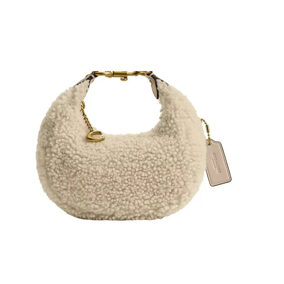 Coach Jonie Shearling Mini Crossbody Bag Brass/beige