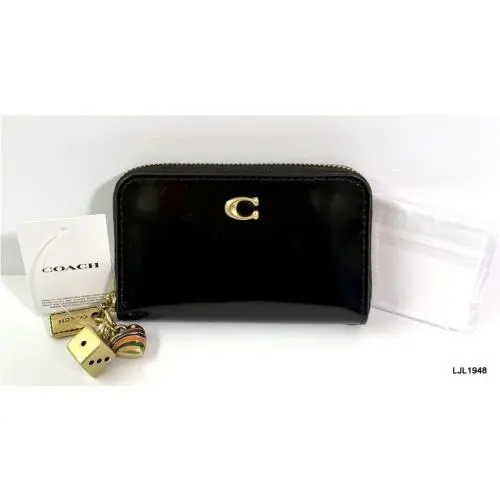 Coach Essential Small Zip Around Leather Wallet with Charms Black CCD82