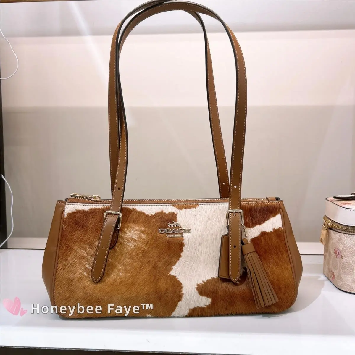 Coach Asher Shoulder Bag In Haircalf with Cow Print CDW46
