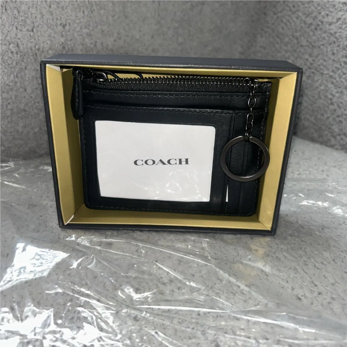 Coach Signature Jacquard Mini Skinny ID Case Smoke Coal