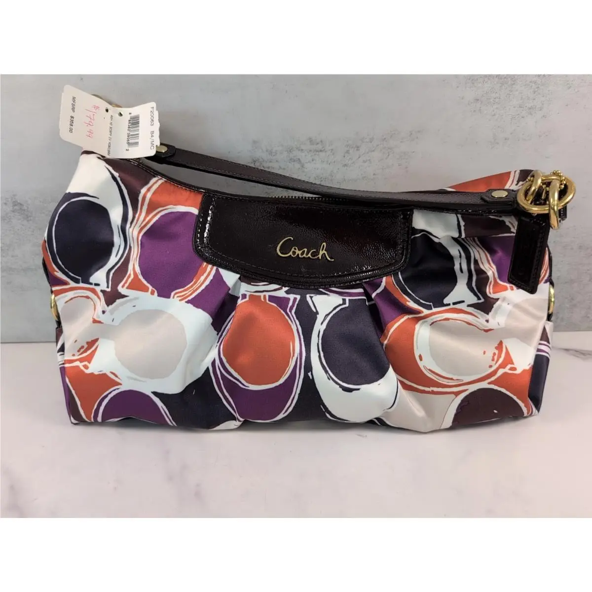 Coach Ashley Scarf Print Signature Logo Satin Shoulder Wallet Handbag Purse