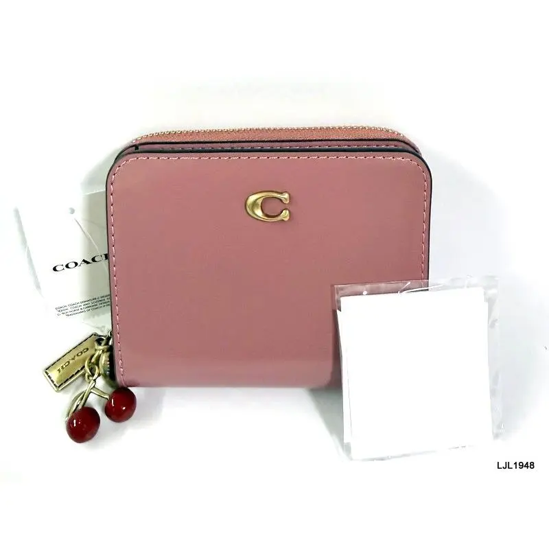 Coach Essential Leather Billfold Wallet with Charms Peony Pink CDC40
