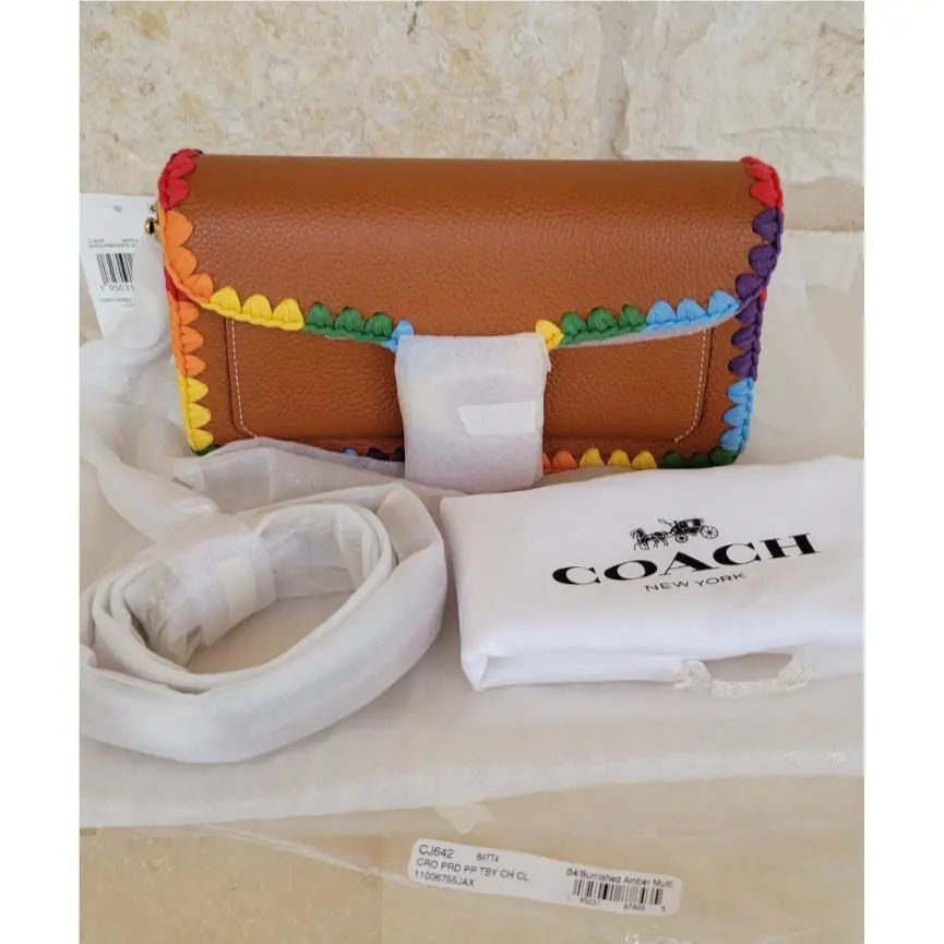 Coach Tabby Chain Crossbody Clutch Rainbow Crochet Pride Collection Amber