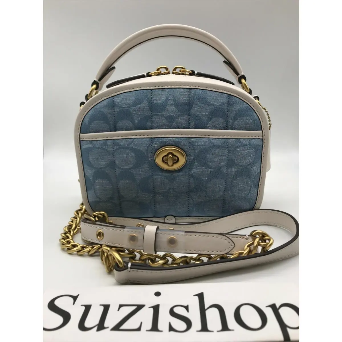 Coach 1941 Signature Chambray Quilting Washed Denim Lunchbox Top Handle Bag