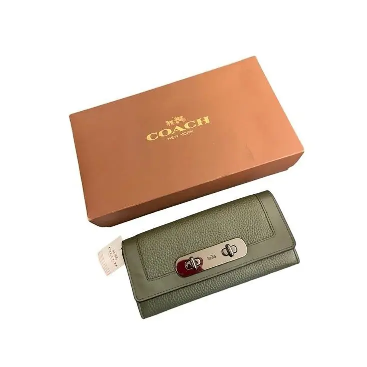 Coach Swagger Slim Envelope Wallet Olive Green Pebbled Leather Gunmetal