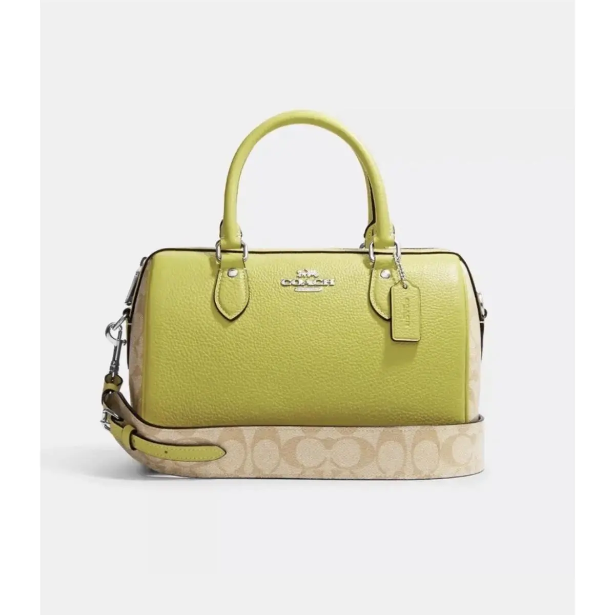 Coach Rowan Satchel In Signature Canvas Silver/light Khaki/key Lime