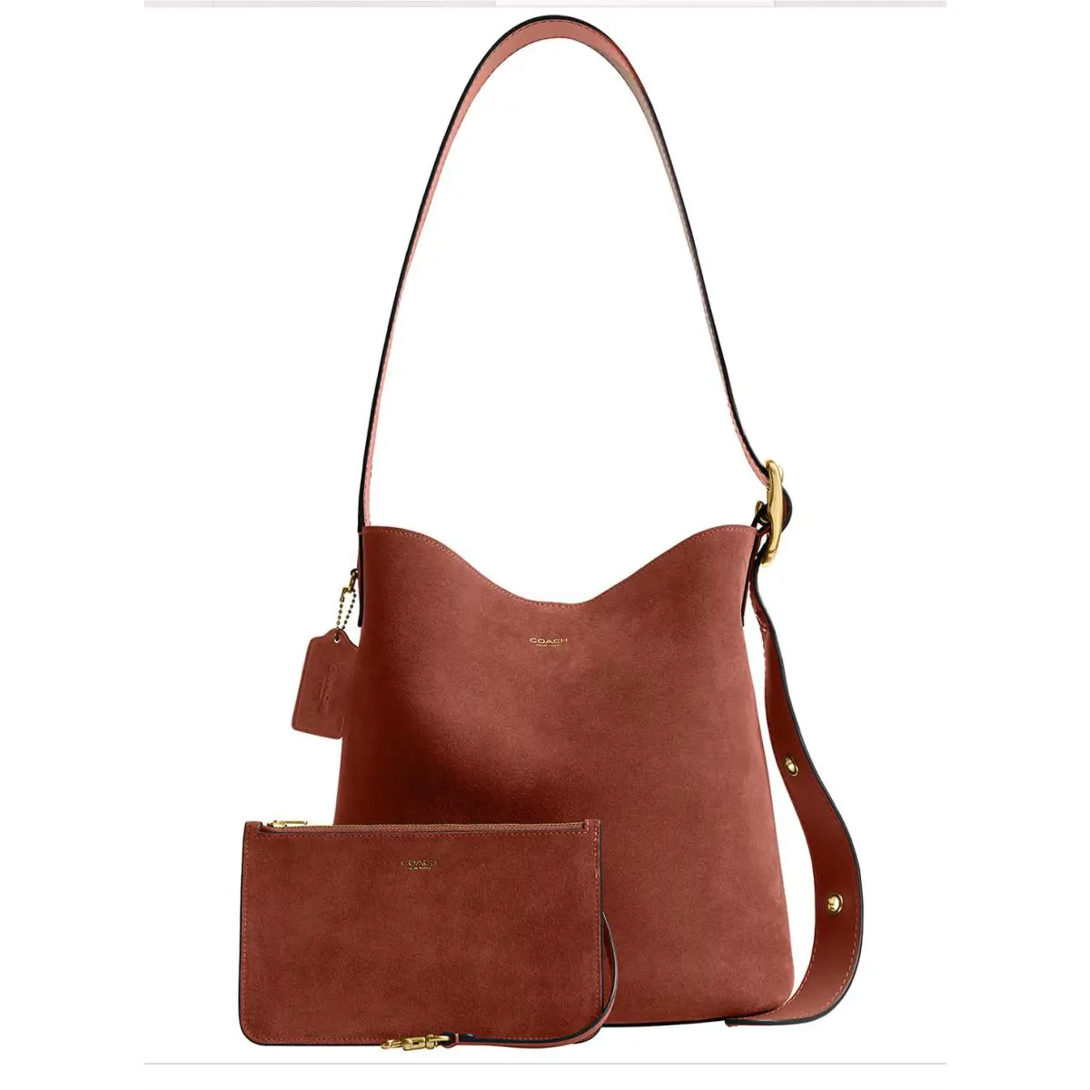Coach Bleecker Medium Suede Bucket Bag :brass/clay