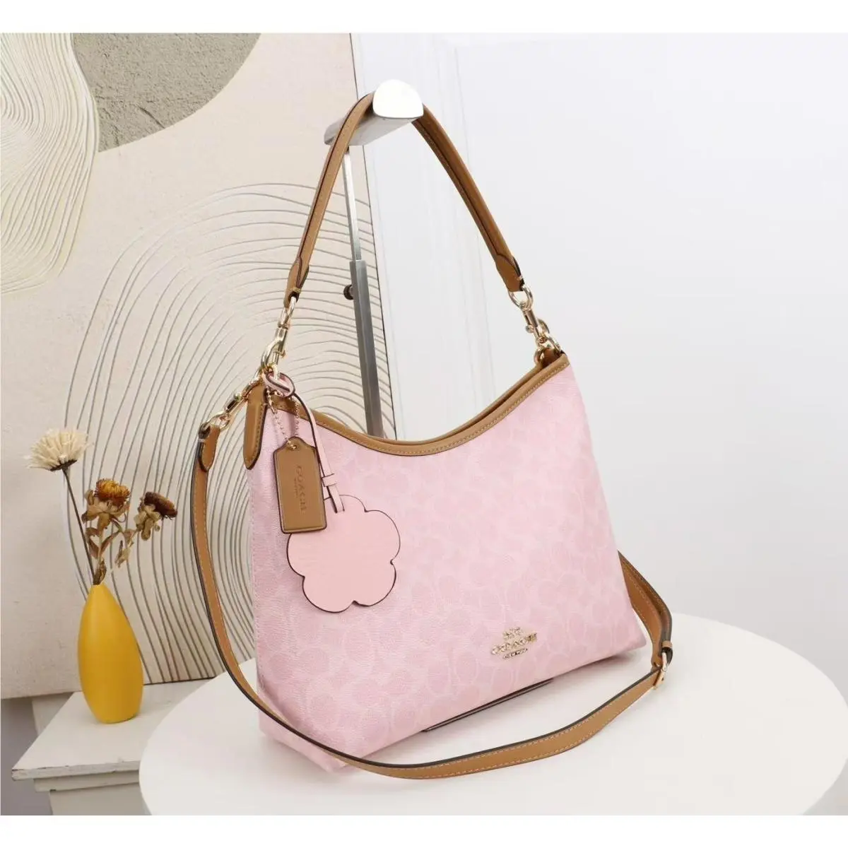 Coach CEL12 Laurel Shoulder Bag in Signature Canvas Charms Powder Pink