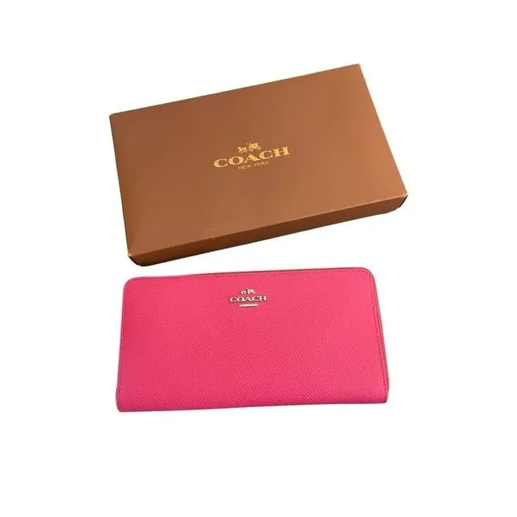 Coach Accordion Zip Wallet Crossgrain Leather Dahlia Pink Silver Hardware