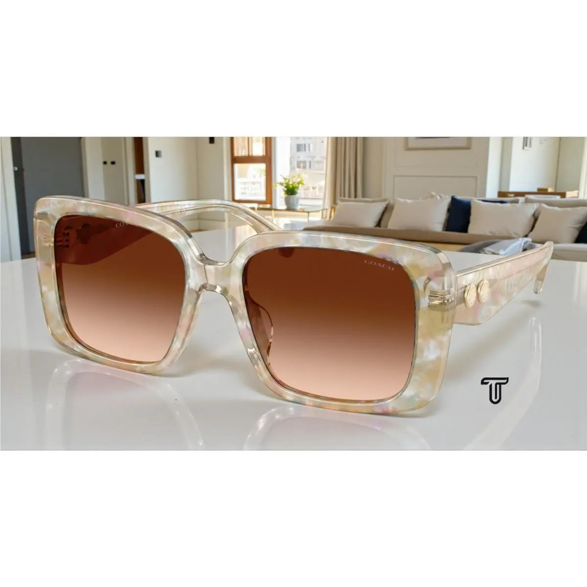 Coach HC8424F 586874 Cad55 Pearlized Brown Gradient 56 mm Women`s Sunglasses
