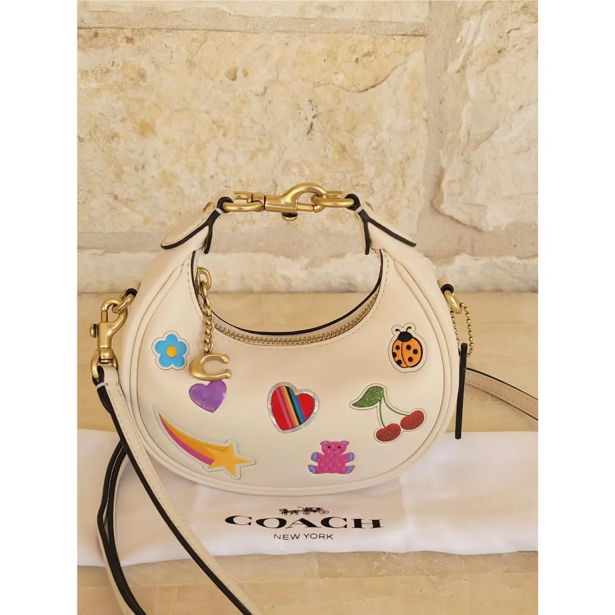 Coach Jonie Mini B4/CHALK Glovetanned Leather Multi Sticker CCD83 Dust Bag