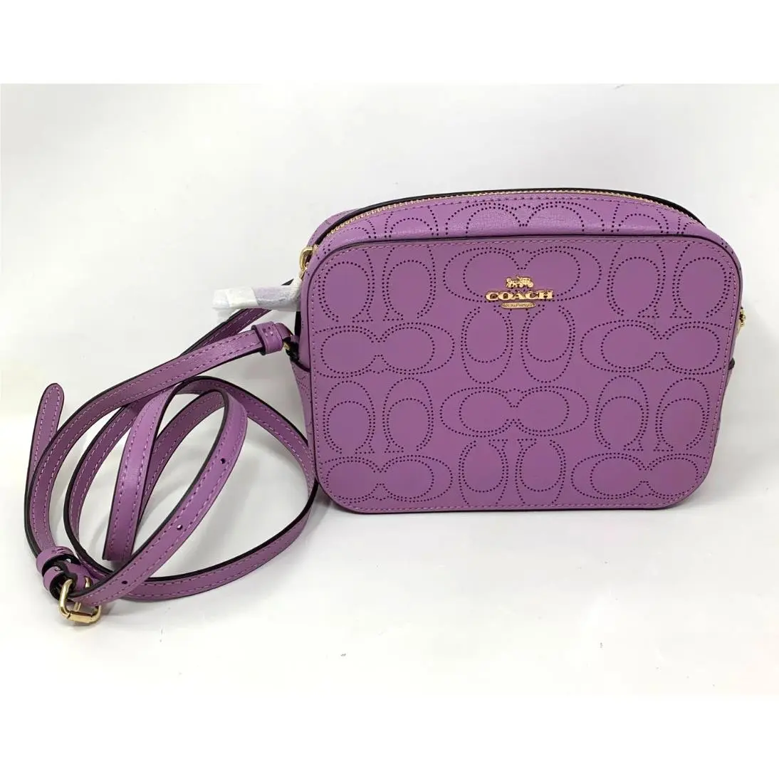 Coach Mini Camera Bag Signature Perforated Leather Violet Crossbody