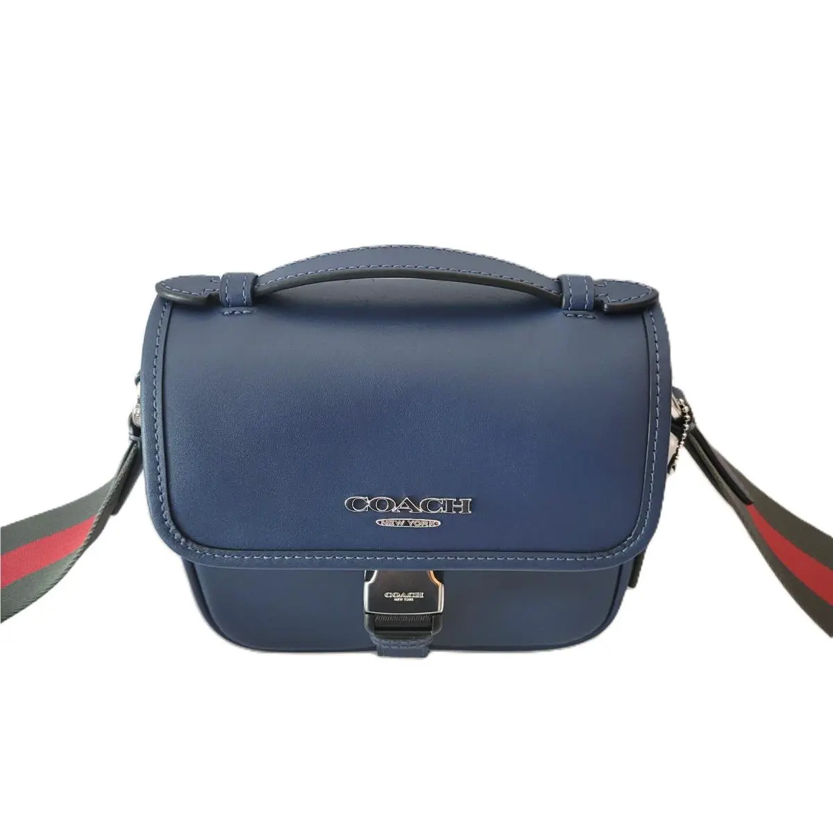 Coach CDC83 Racer Crossbody Leather Stripe Webbing Sport Strap Deep Blue