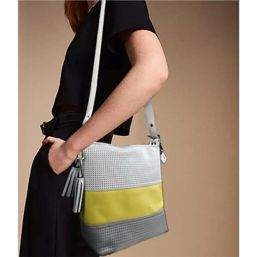 Coach 22412 Legacy Perforated Stripe Lemon Duffle Convertible Shoulder Bag Purse