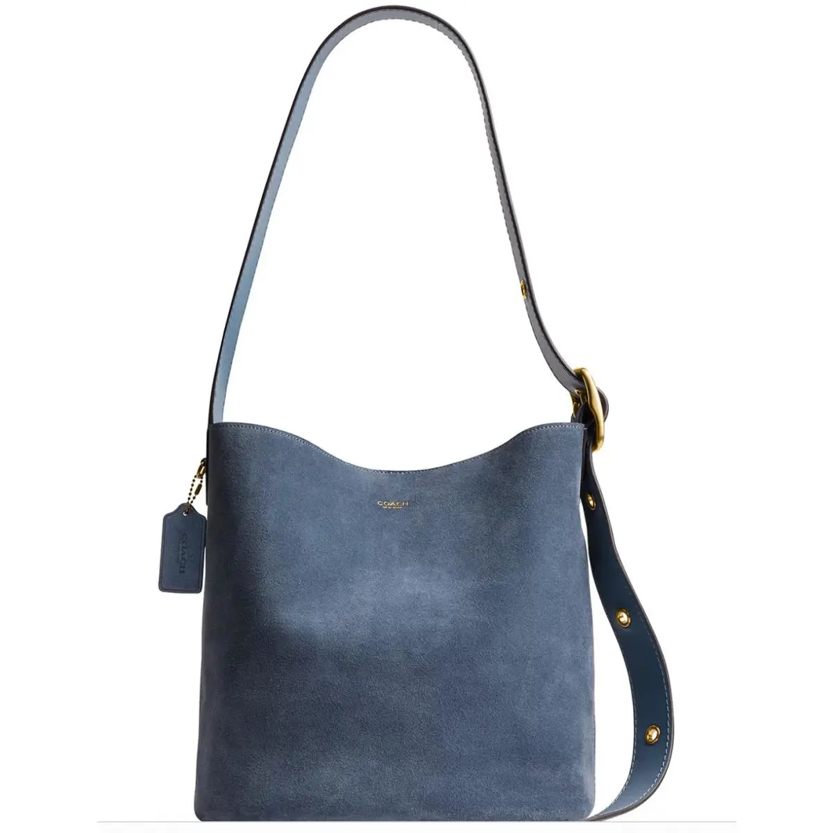 Coach Bleecker Medium Suede Bucket Bag Brass/light Denim
