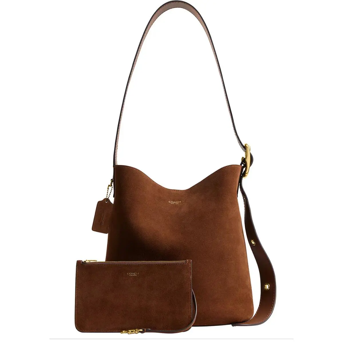 Coach Bleecker Medium Suede Bucket Bag Brass/warm Brown