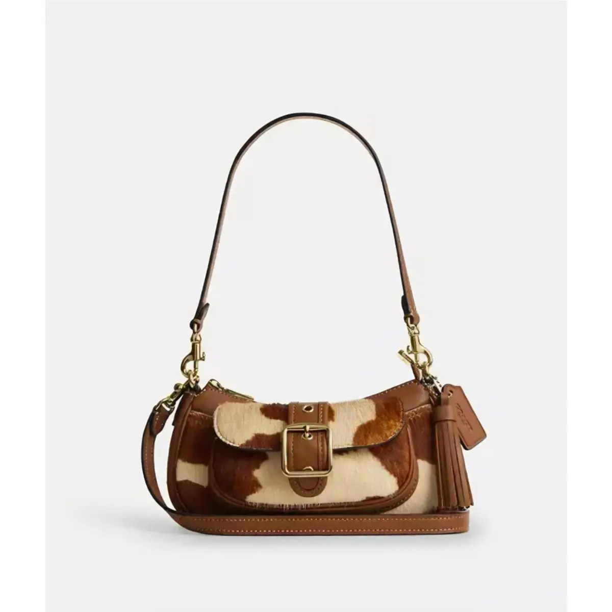 Coach Ashton Mini Shoulder Bag In Haircalf with Cow Print Gold CDX79