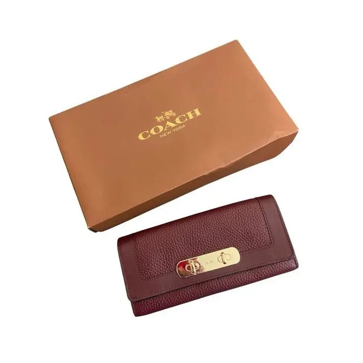 Coach Swagger Slim Envelope Wallet Burgundy Pebbled Leather Gold