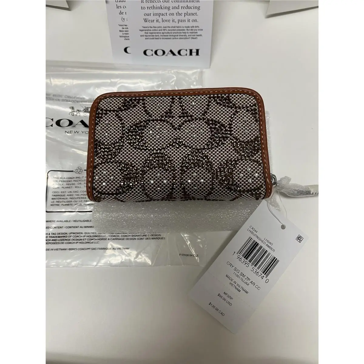 Coach Essential Small Zip Around Crystal Signature Jacquard Wallet CX244