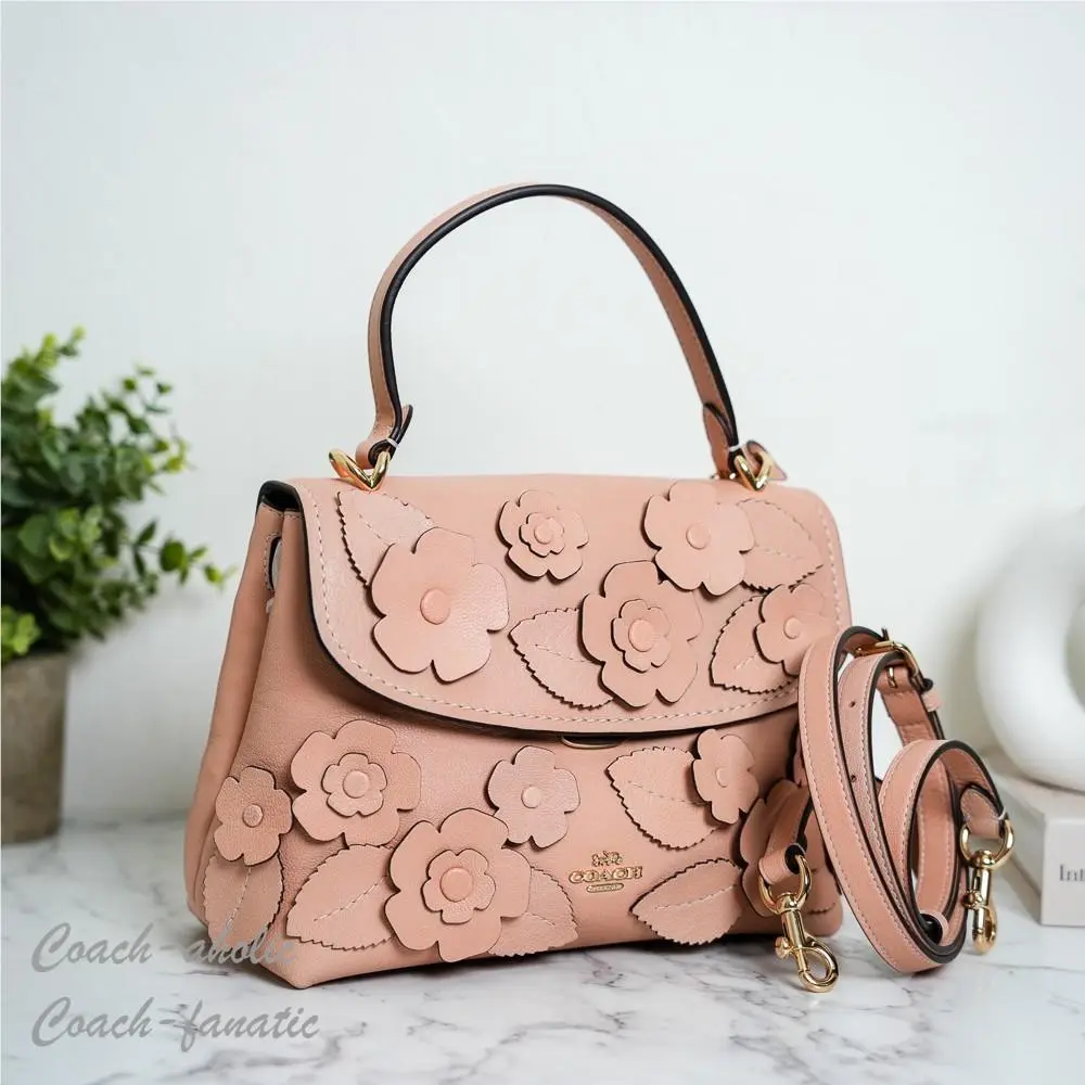 Coach CDY44 Emory Top Handle Bag with Floral Appliqué in Light Pink