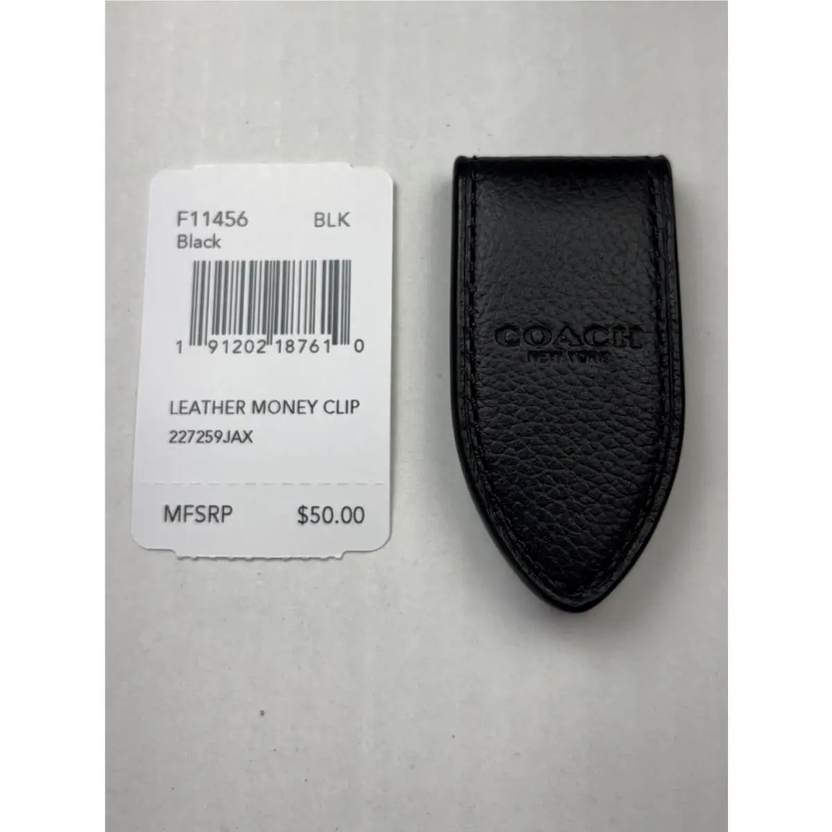 Vintage Coach Money Clip Black Leather in Bag Center Logo Embossed