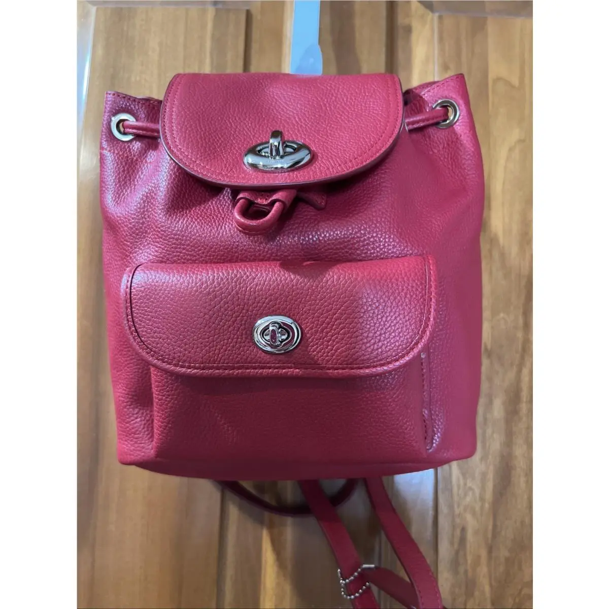 Coach True Red Mini Turnlock Rucksack Backpack Pebble Leather F37581