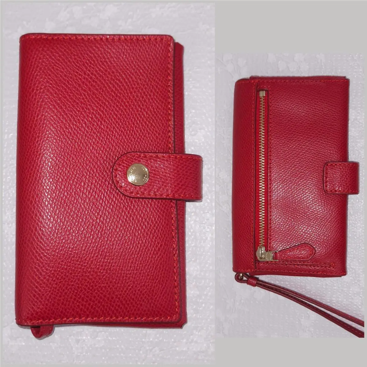Coach Crossgrain Leather Phone Clutch Wristlet True Red Wrist Strap Snap Handbag