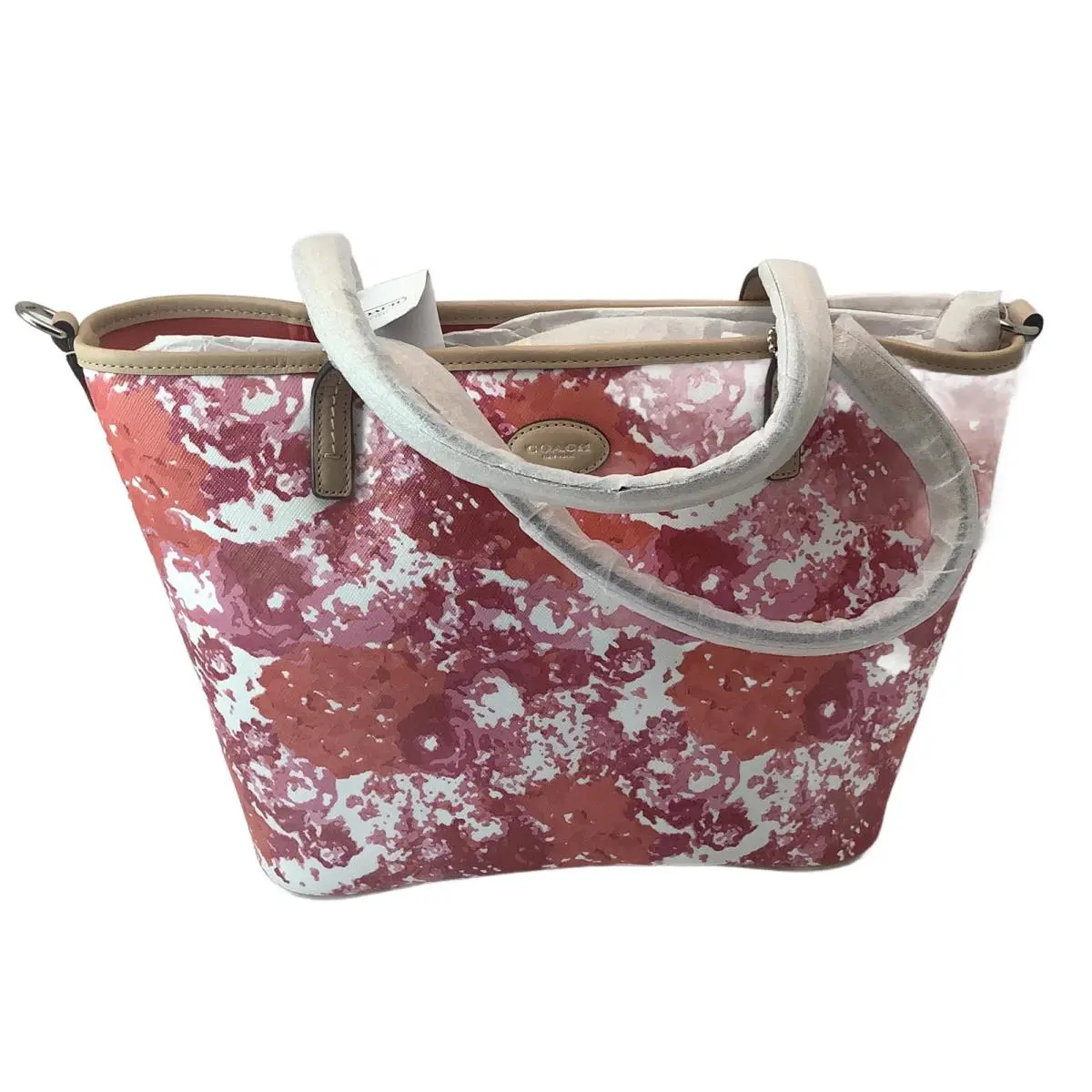 Coach Cora F32483 Metallic Floral Print Small Tote Bag Pink Multicolor