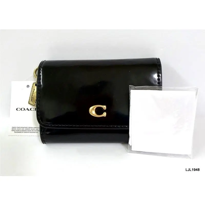 Coach Essential Leather Flap Card Case with Charms Black CCD97