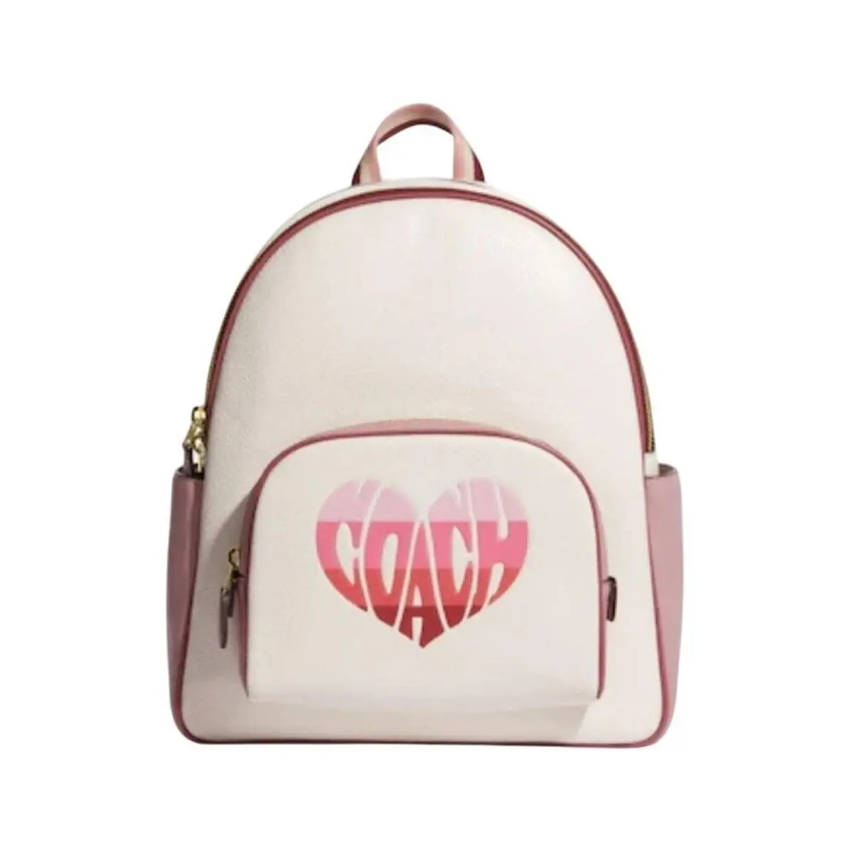 Coach Court Backpack with Stripe Heart Motif Pink / Gold / Chalk School Work