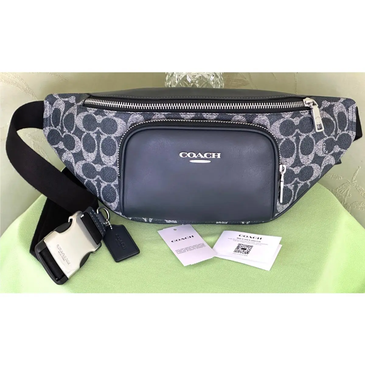 Racer Small Belt Bag Signature Canvas/leather:nwt Denim Chalk CEB24 by Coach
