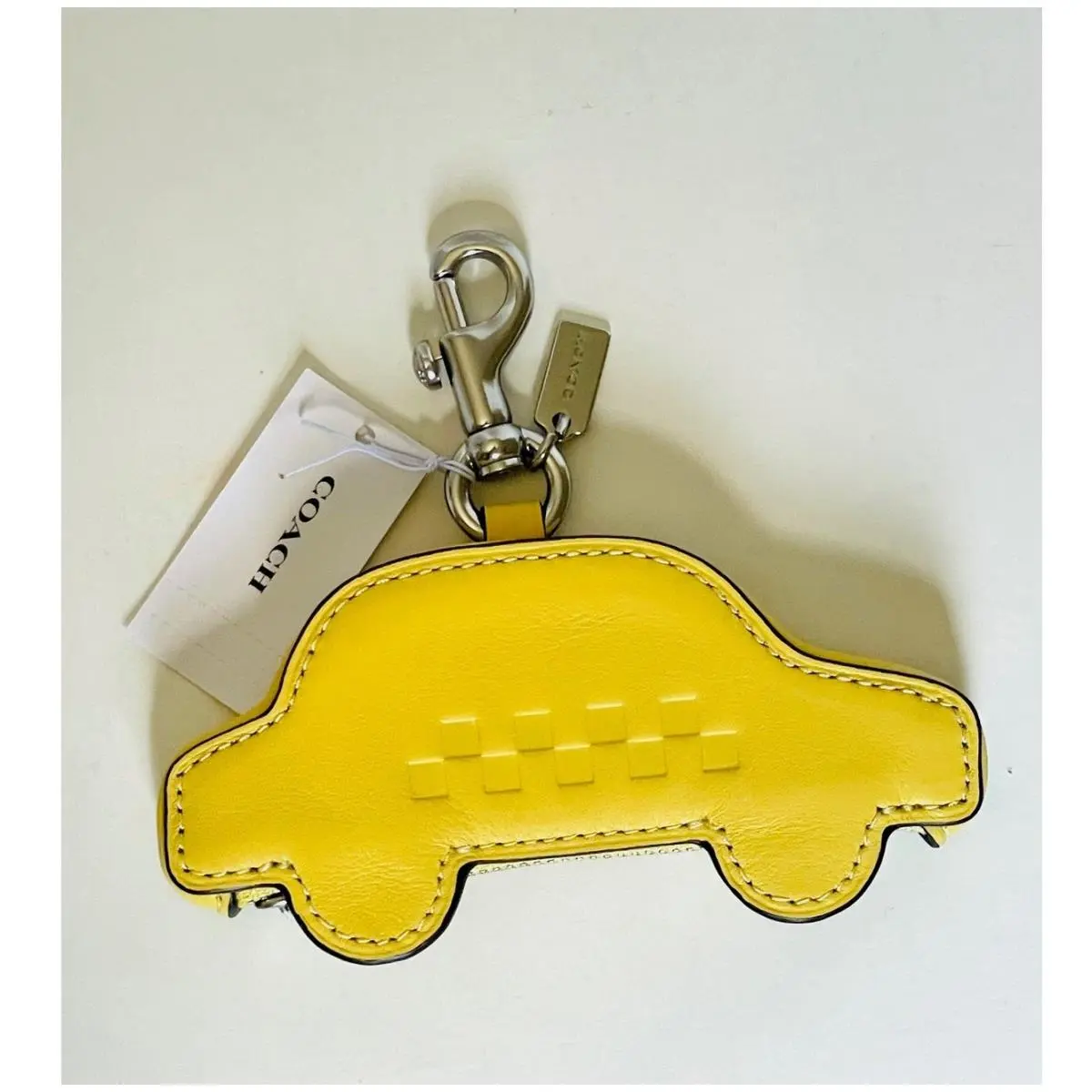 Taxi Cab Bag Charm Yellow Leather Keychain CDB16 Silver Zip Orig Pkg by Coach