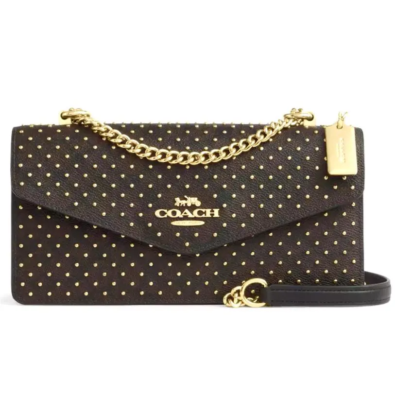 Coach Klare Envelope X-body Bag Sig Rivets CDB22 In Walnut Black Multi Gold