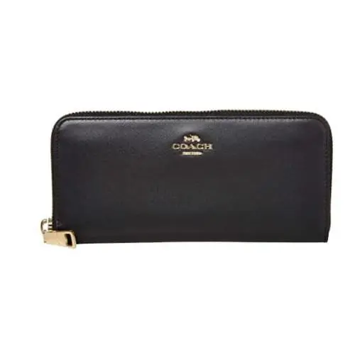 Coach Boxed Slim Accordion Zip Wallet Black/gold One Size
