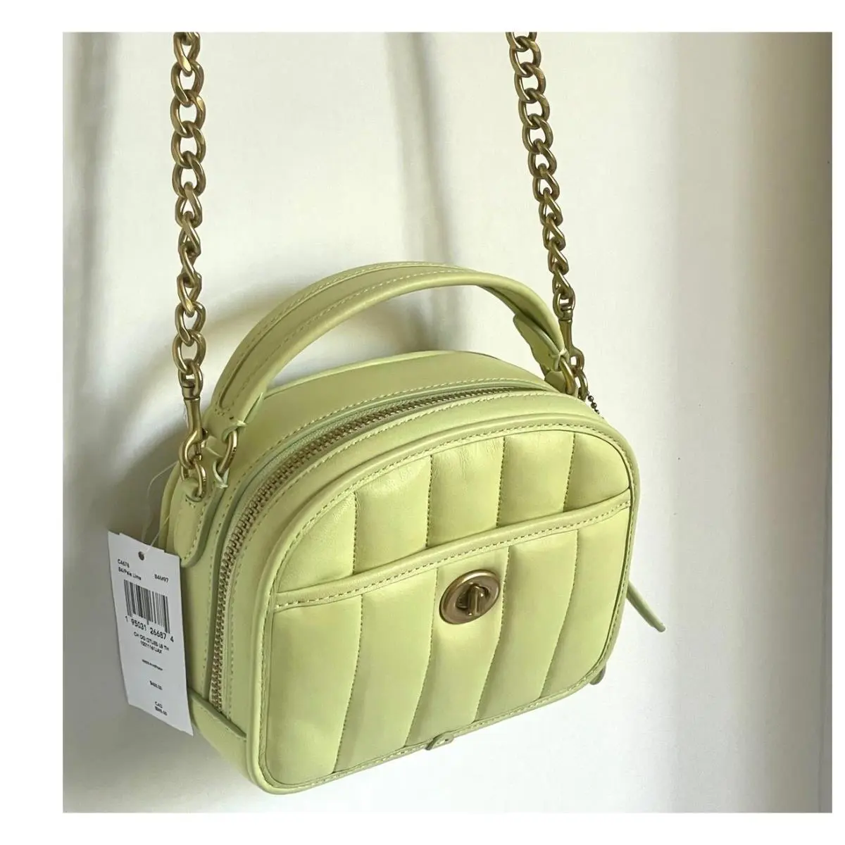 Coach Puffy Quilted Lunchbox Bag Pale Lime Leather C4678 Top Handle