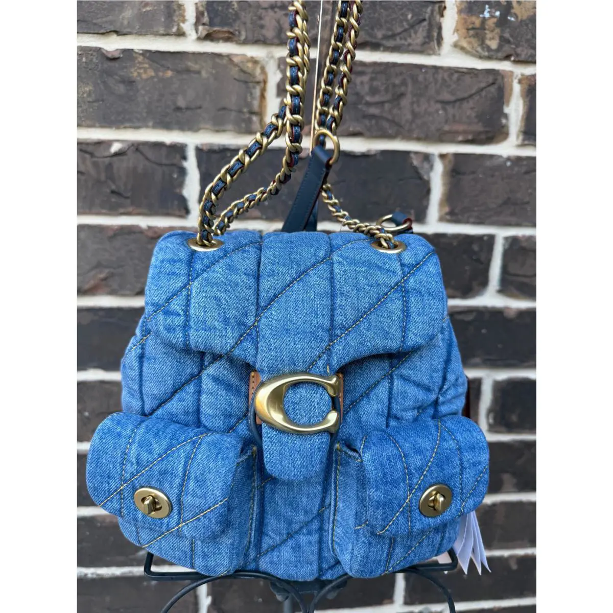 Coach Quilted Denim Leather Tabby Backpack Indigo Brass