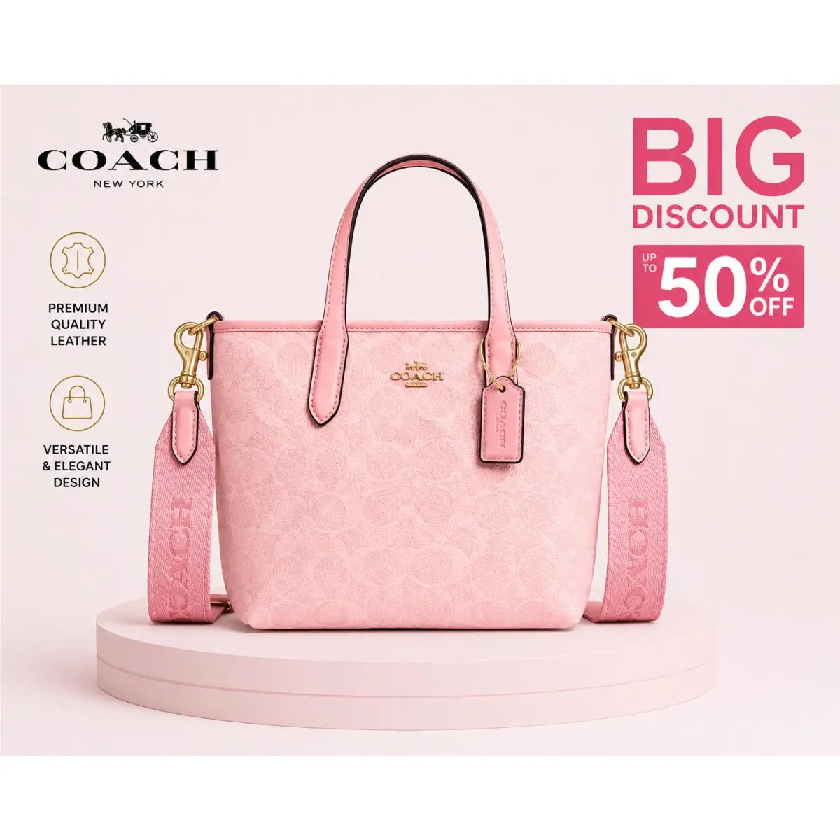 Coach City Mini Tote Bag Signature Canvas CW032 Powder Pink