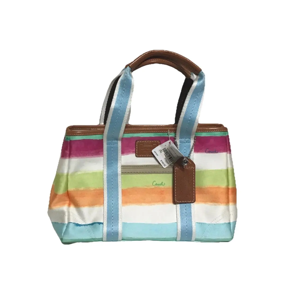 Coach 10025 Hampton Watercolor Pastel Stripes Small Tote Handbag W/tags