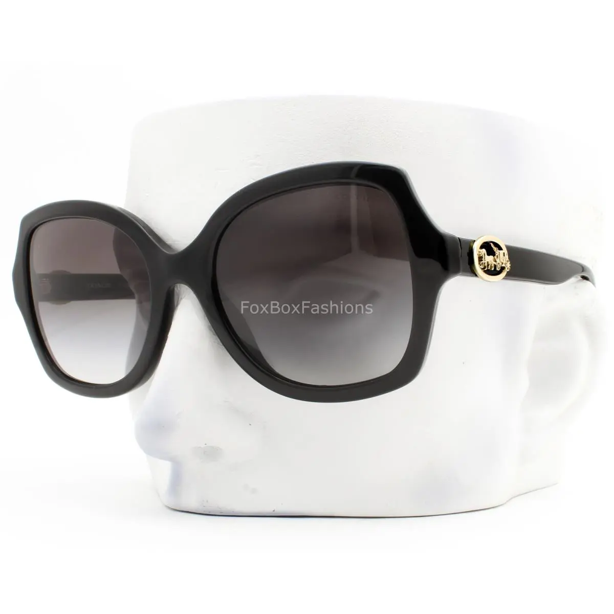 Coach Sunglasses Polished Black Pale Gold Logo HC 8295 50028G with Case