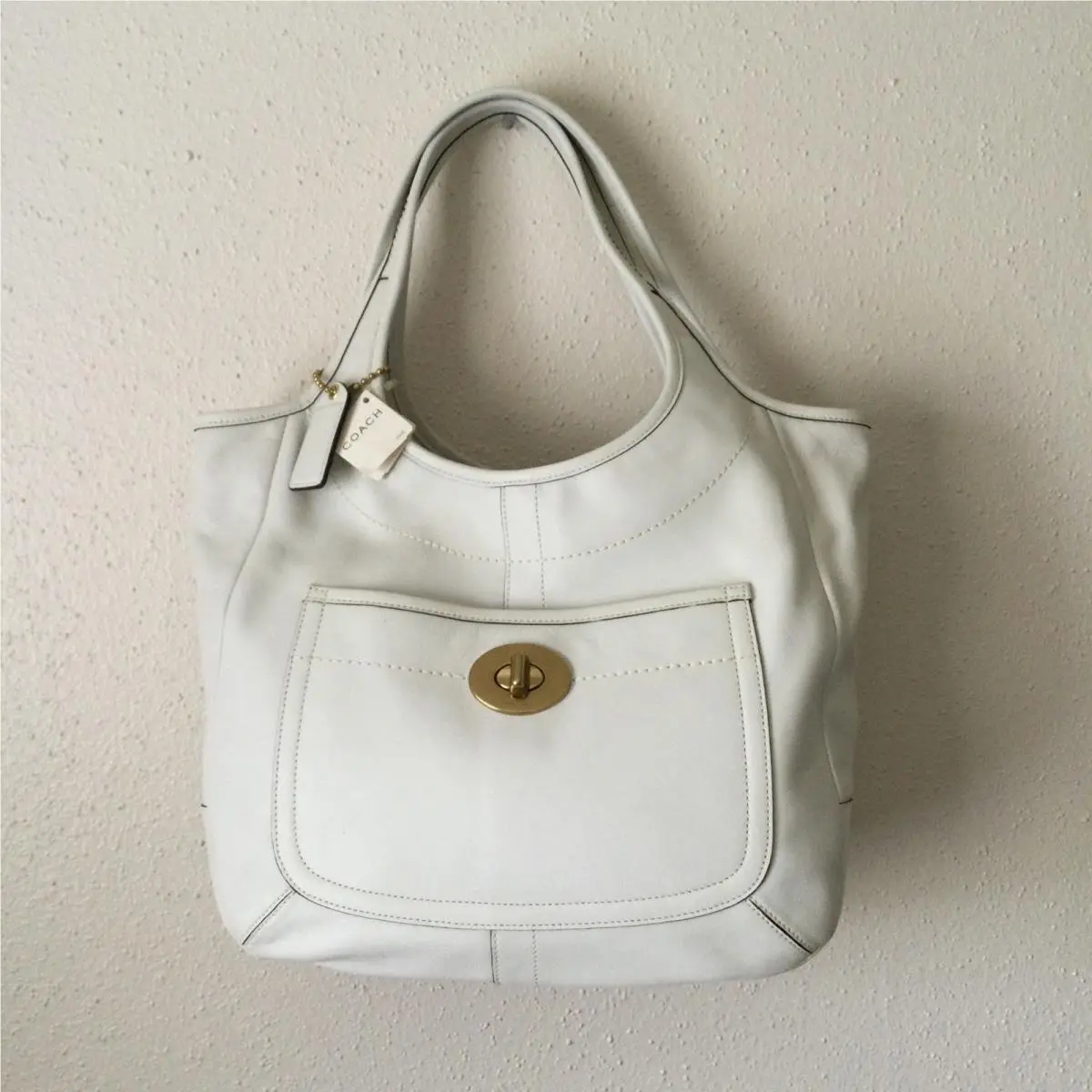 Coach Ergo Y2K Vintage Turnlock Tote Shoulder Bag White Leather 10744