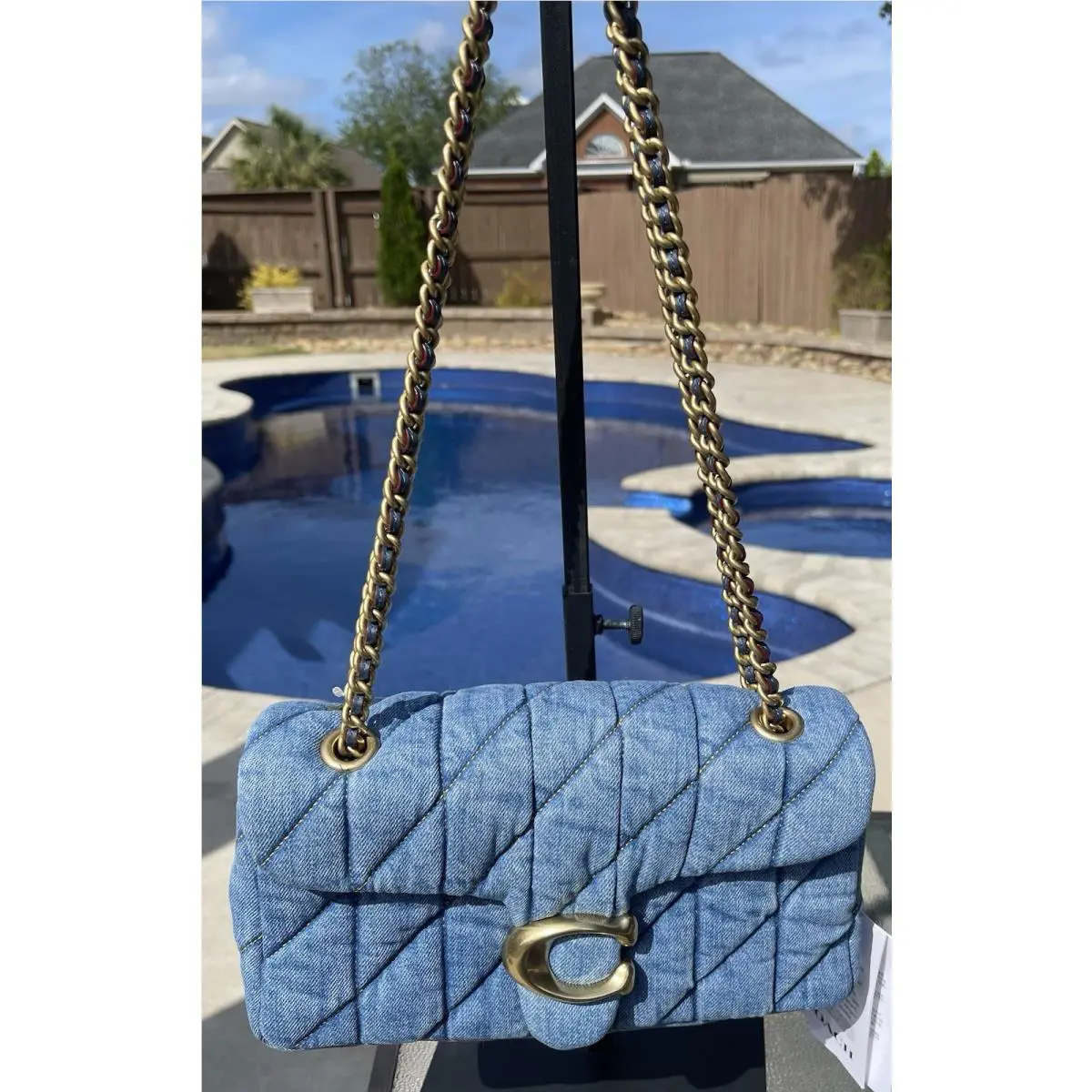 Coach Quilted Tabby 26 Medium Denim Shoulder Bag Indigo