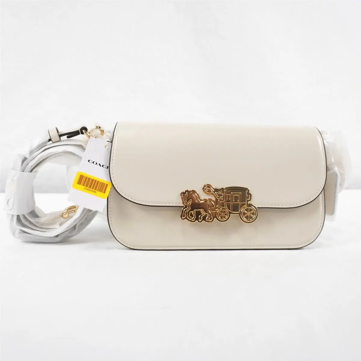Coach Harper Leather Shoulder Bag In Chalk with Gold-tone Hardware CCE65