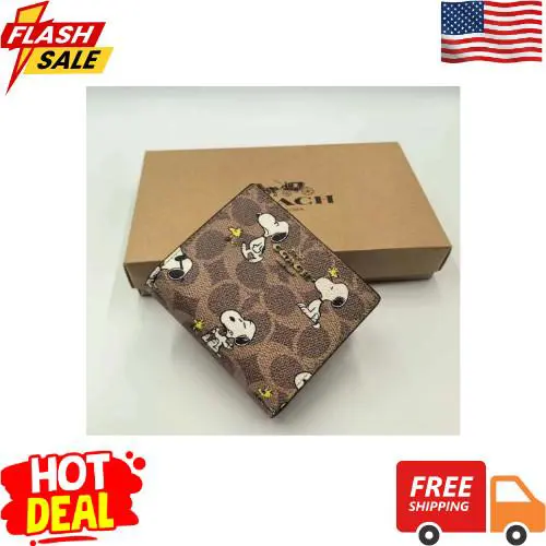 Coach X Peanuts Snap Wallet In Signature Canvas with Snoopy Print CBN32